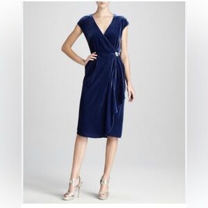 Magashoni black velvet sleeveless faux wrap dress size 12